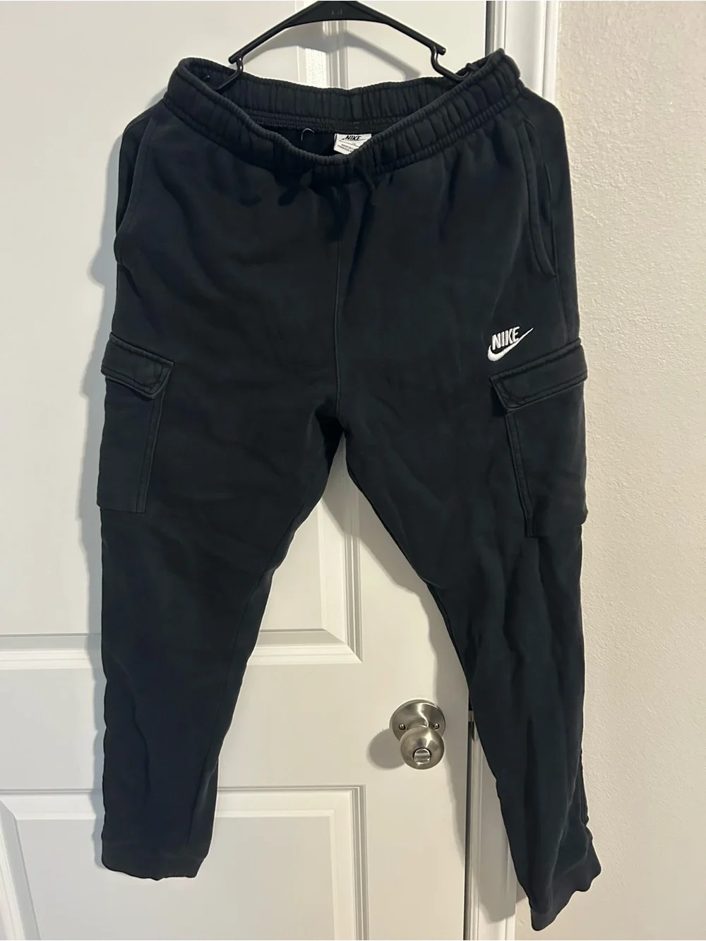 Nike Black Kids Cargo Joggers with White Swoosh